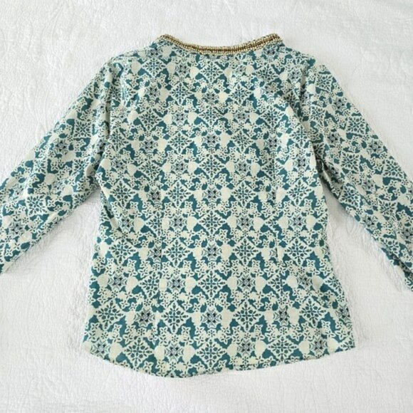 Talbots Women's Blouse Size Small Petite SP Blue Green Tropical Wood Beading - Picture 10 of 15